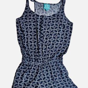 Escapada Women's Size Medium Short Jumpsuit Elastic Waist Navy White